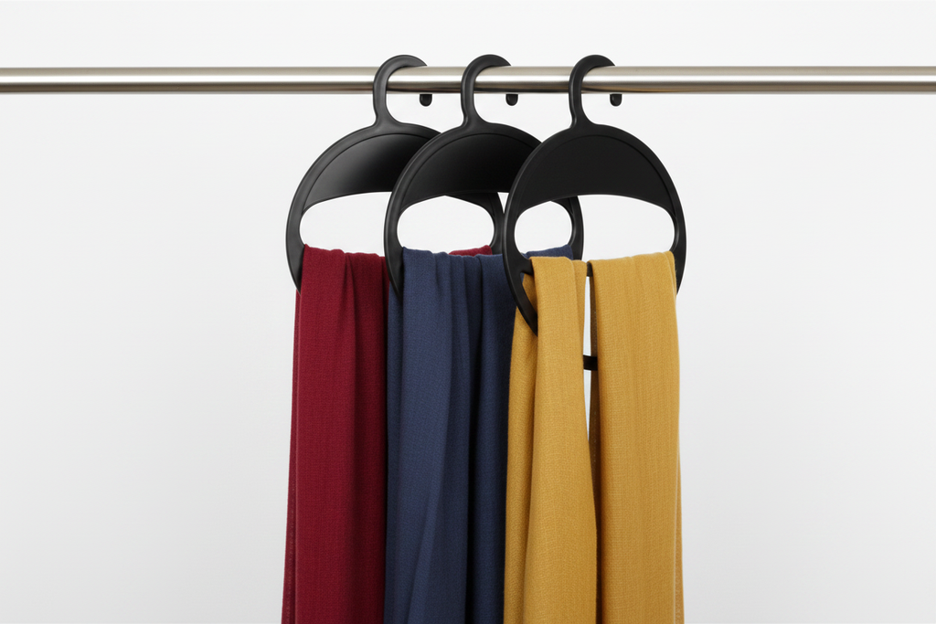 Cintre avec 3 foulards sur tringle
