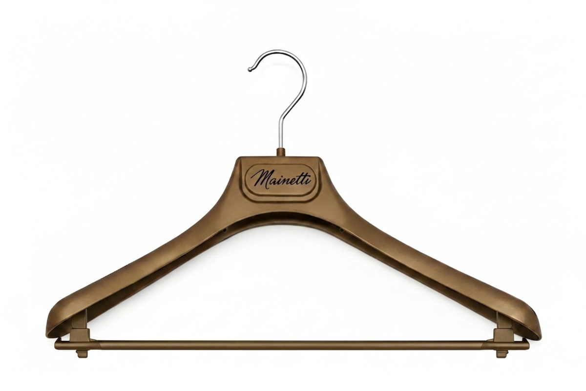 Cintre Caftan Doré (ou autre couleur) avec barre - Plaque & logo inclus 40 cm